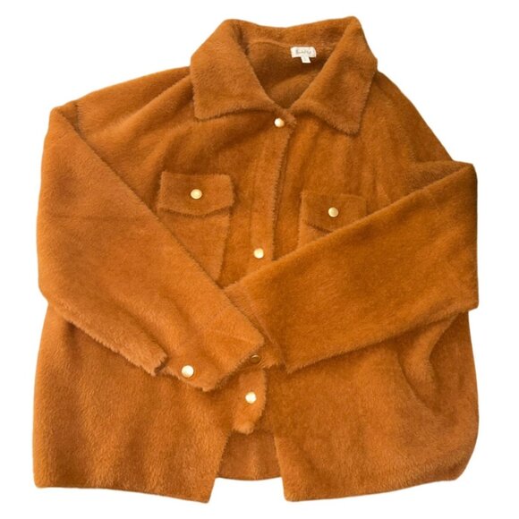 Bucketlist Women's Super Soft Fur Shacket Large Camel Normcore Fall Fashion - Picture 8 of 11